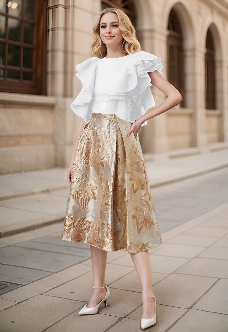 Exaggerated Organza Ruffles Sleeveless Top in White