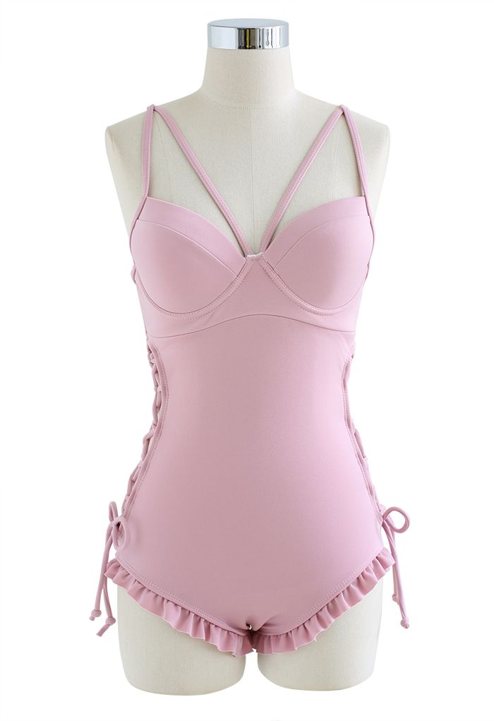 Two-Piece Lace Up Bustier Swimsuit