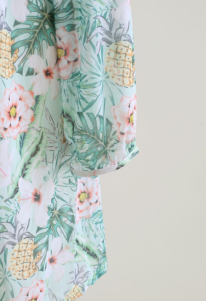 Fresh Floral Crisscross Front Bikini Cover-Up Set in Light Green