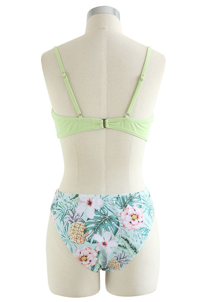 Fresh Floral Crisscross Front Bikini Cover-Up Set in Light Green