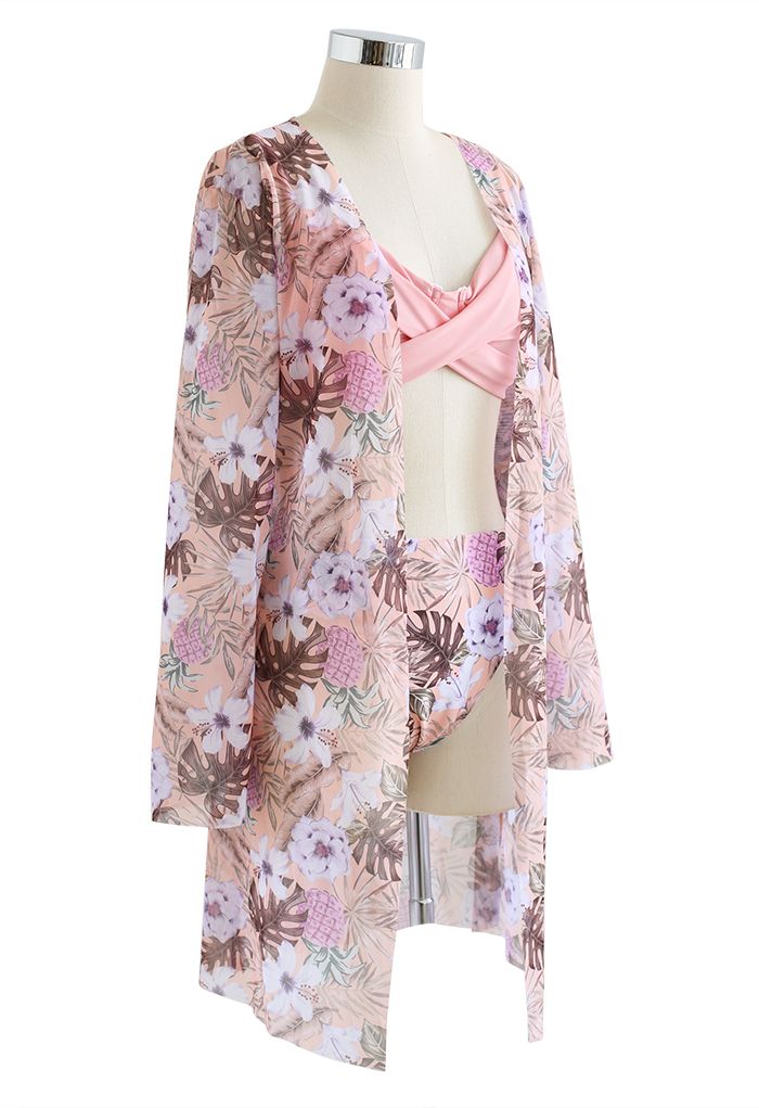 Fresh Floral Crisscross Front Bikini Cover-Up Set in Pink