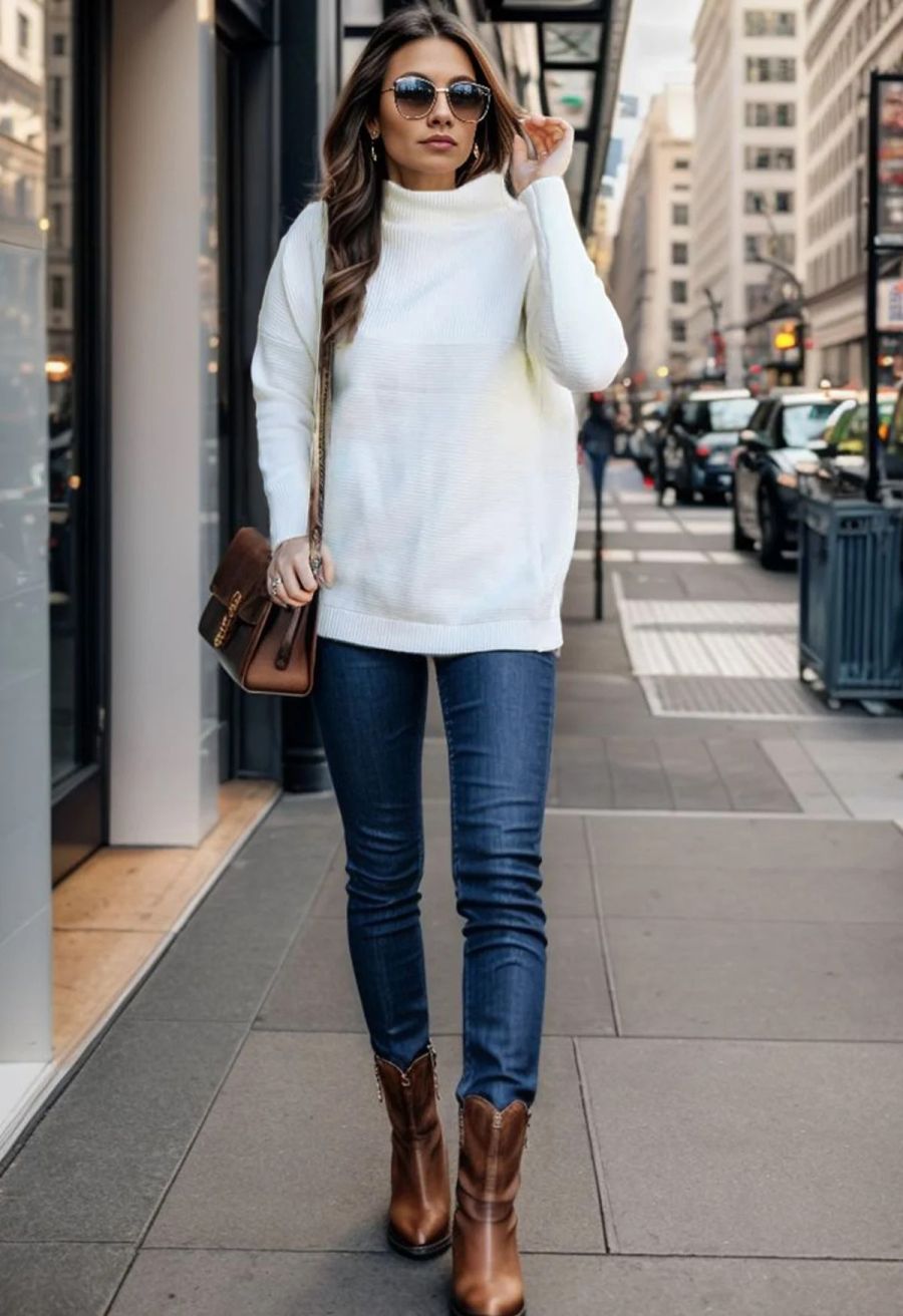 Cozy Ribbed Turtleneck Sweater in White