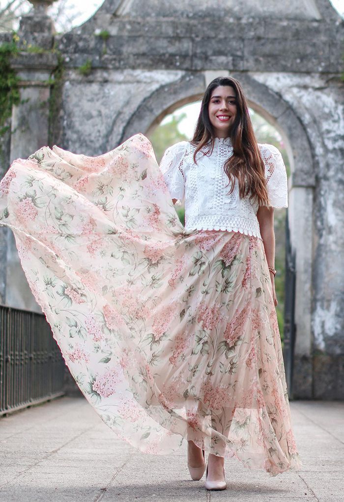 Blooming Hyacinth Watercolor Maxi Skirt
