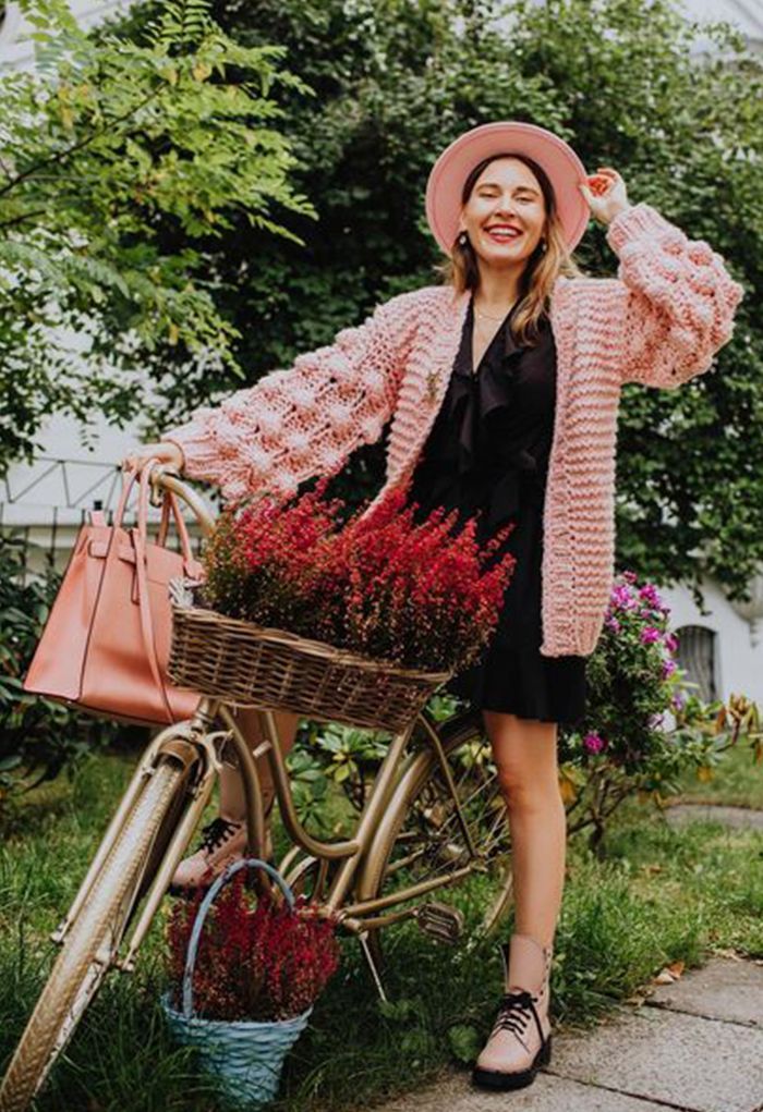 Cuteness on Sleeves Chunky Cardigan in Candy Pink