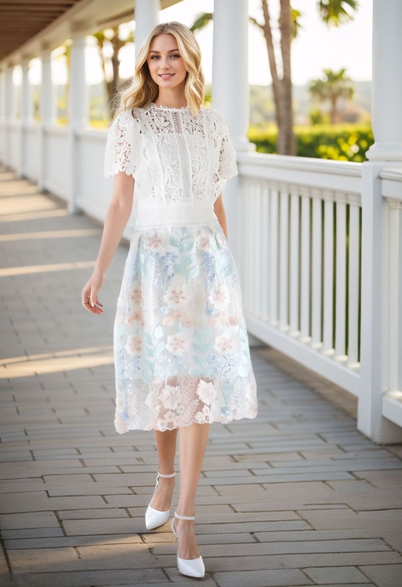 Look at the Flowers Embroidered Mesh Skirt