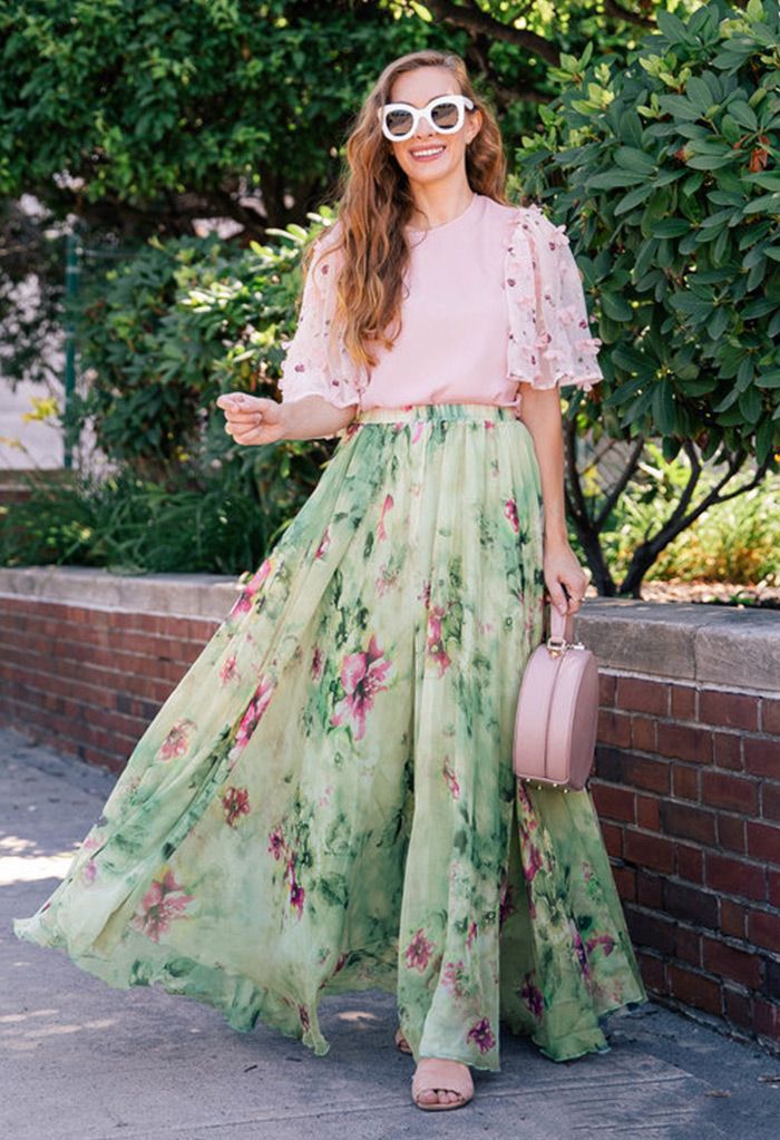 Floral and Frill Maxi Skirt