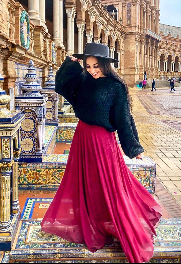 Timeless Favorite Chiffon Maxi Skirt in Wine