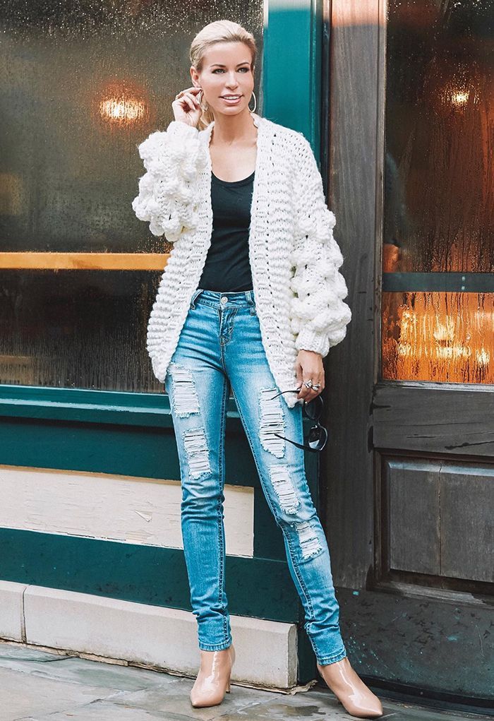 Cuteness on Sleeves Chunky Cardigan in White