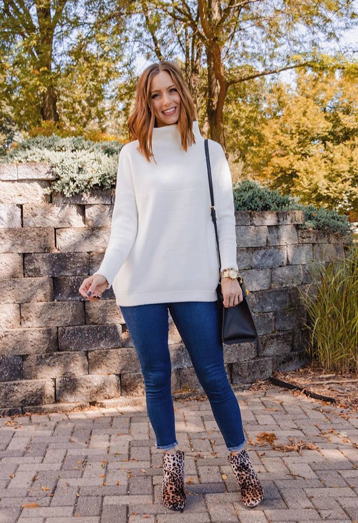 Cozy Ribbed Turtleneck Sweater in White