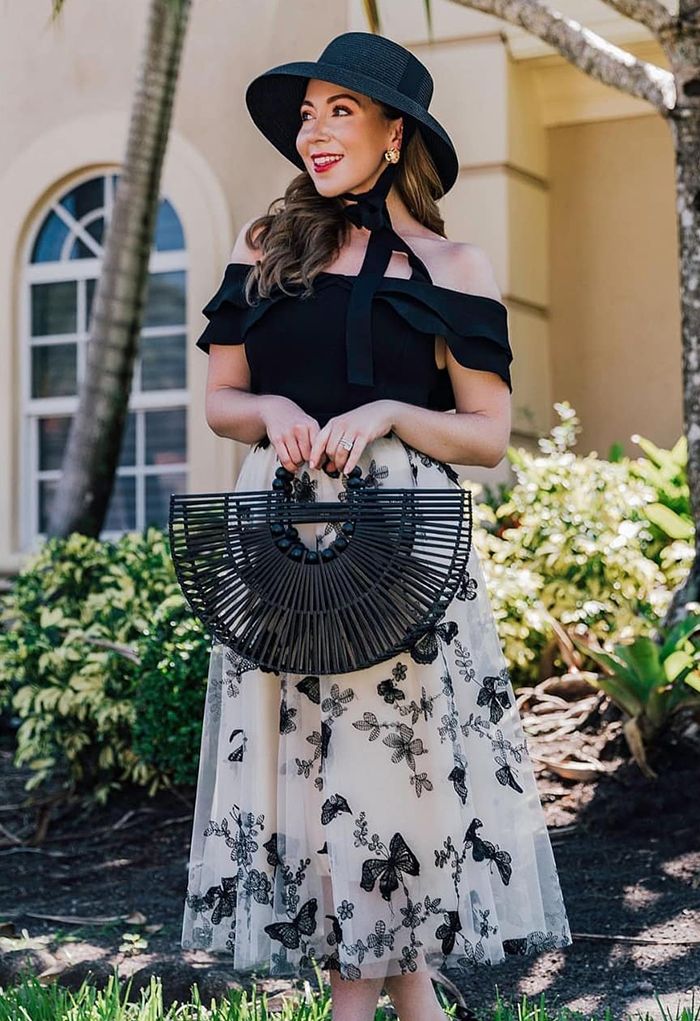 Off-Shoulder Tiered Cropped Knit Top in Black