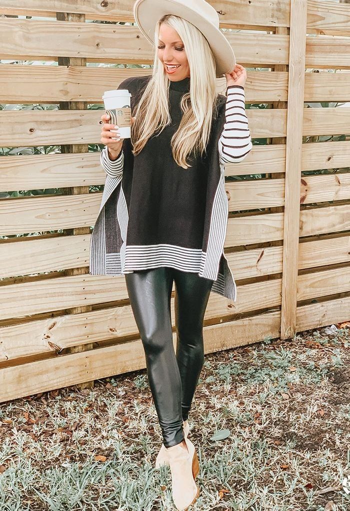 Lie in Black Fields Striped Oversize Knit Cape Sweater