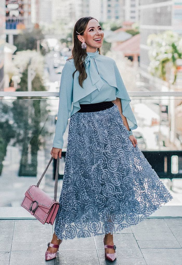 Crush on Casual Bowknot Cape Sleeves Top in Blue Halloween Costumes