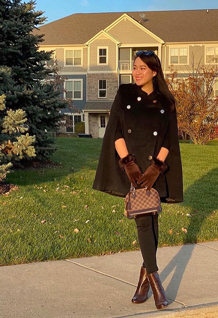 Double-Breasted Cape Coat in Black