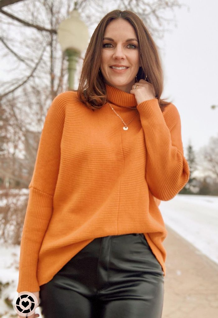 Effortless Chic Turtleneck Batwing Sleeve Hi-Lo Sweater in Caramel