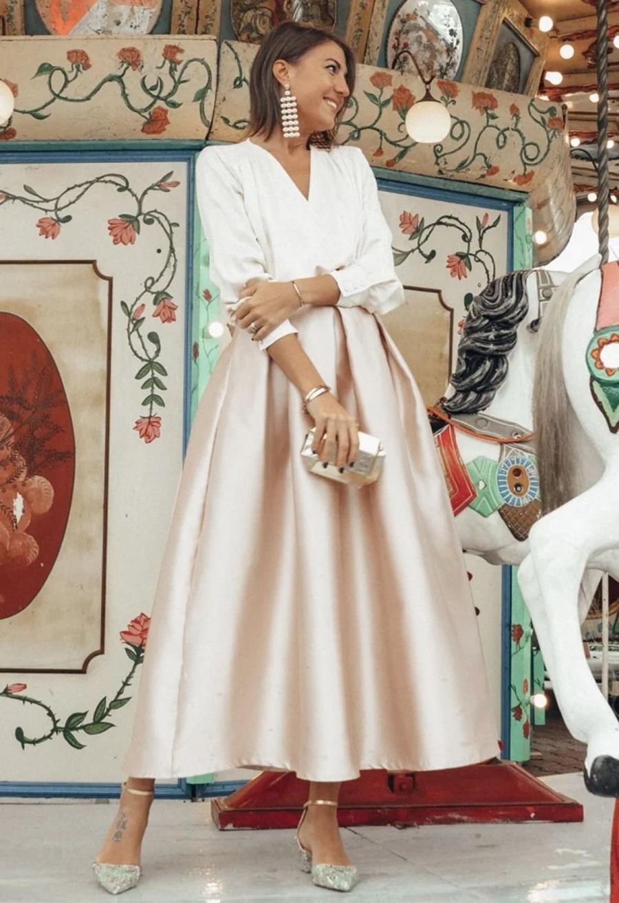 Luxurious Night Bowknot Pleated A-Line Skirt