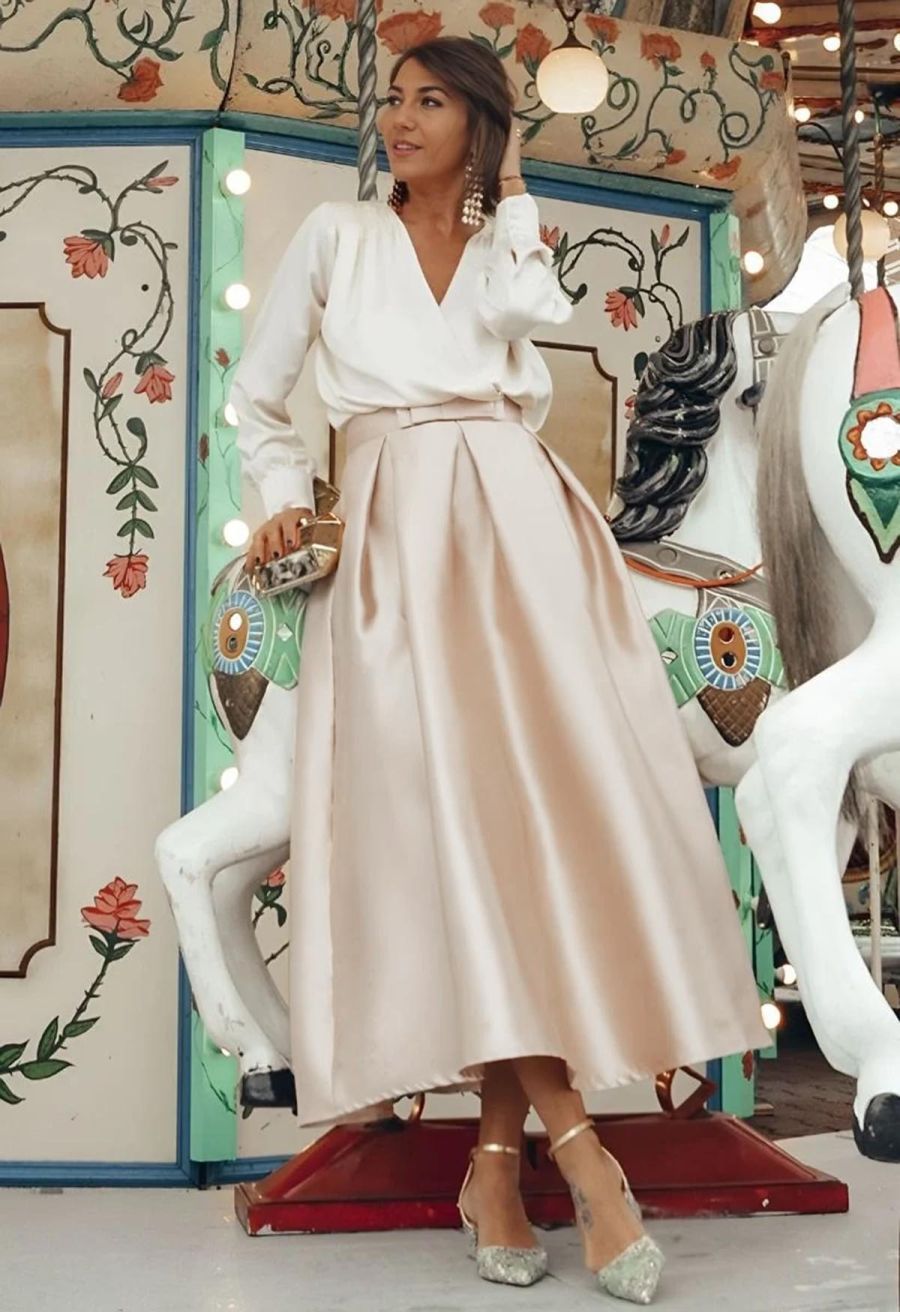 Luxurious Night Bowknot Pleated A-Line Skirt