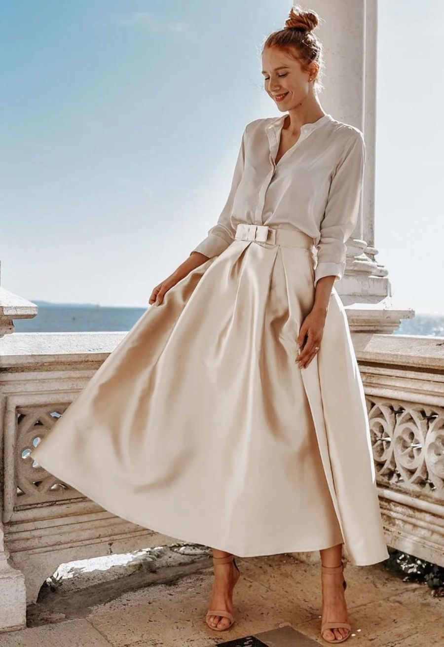 Luxurious Night Bowknot Pleated A-Line Skirt
