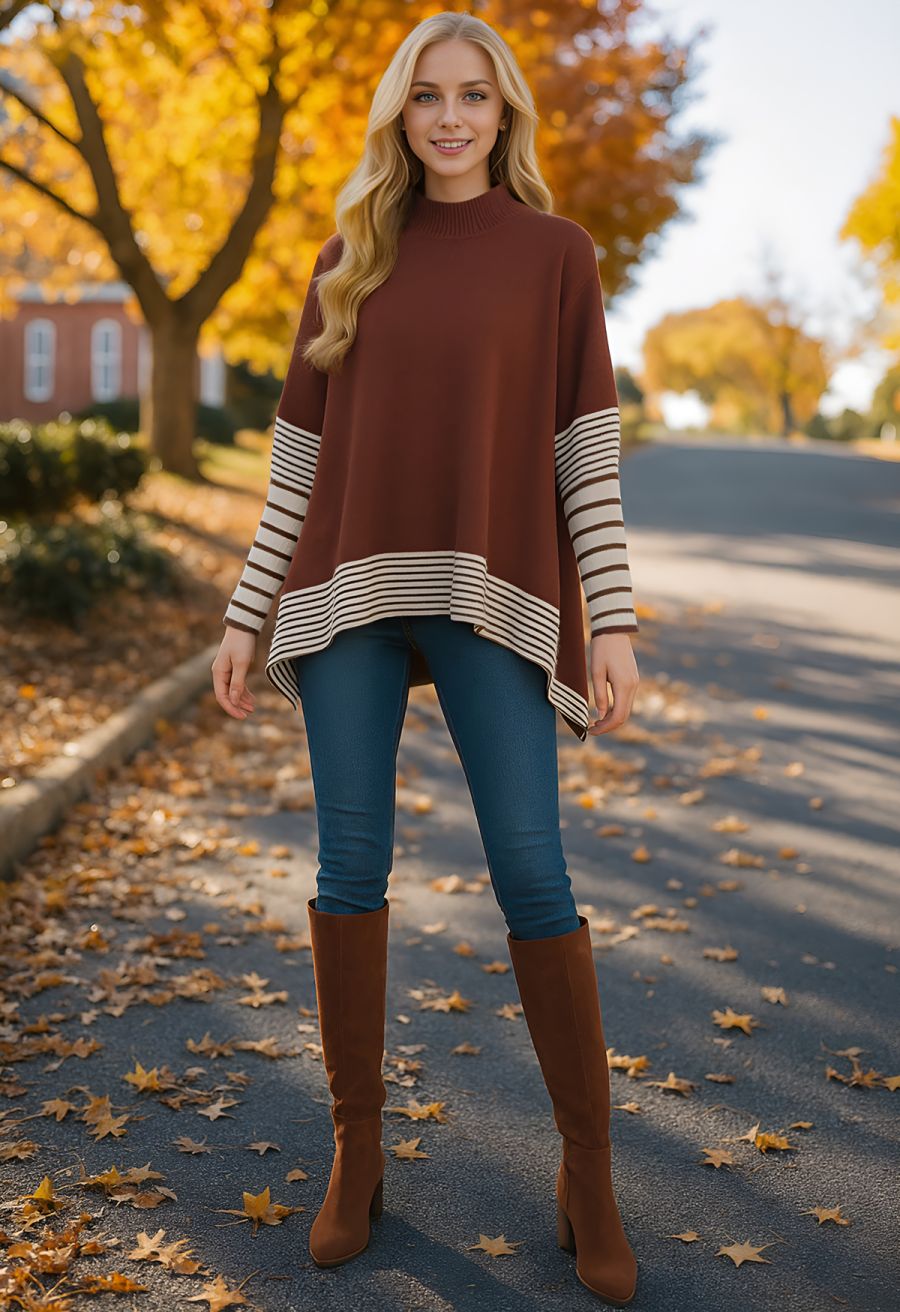 Lie in Caramel Fields Striped Oversize Knit Cape Sweater