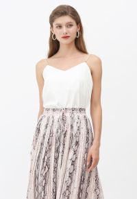 Pearl Straps Satin Cami Tank Top in White