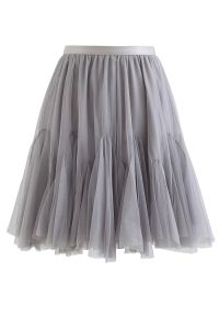 Ruffle Hem Mesh Tulle Mini Skirt in Grey