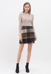 Chic+ Check Wool-Blend Mini Bud Skirt