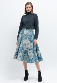 Marguerite Oil Painting Jacquard Midi Skirt
