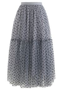 Can't Let Go Dots Mesh Tulle Skirt in Dusty Blue