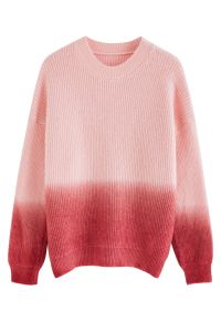 Ombre Round Neck Rib Knit Sweater in Pink