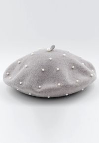 Handmade Pearl Wool Blend Beret Hat in Grey