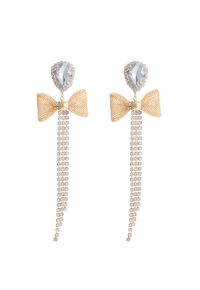 Bowknot Rhinestone Tassel Dangle Earrings
