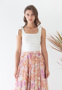 Ruched Side Tie-Bow Crop Cami Top in White