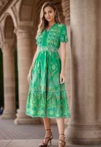 Exotic Day Cutwork Embroidery Midi Dress