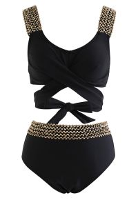 Contrast Wave Tie-Knot Bikini Set