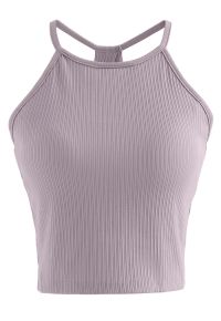 Halter Neck Racer Back Ribbed Top in Lilac