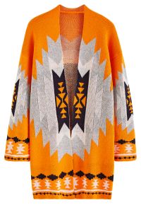 Retro Geometric Pattern Open Front Longline Knit Cardigan