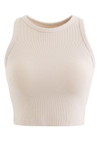 Solid Color Ribbed Tank Top in Sand