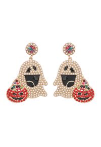 Smiling Ghost Pumpkin Zircon Earrings
