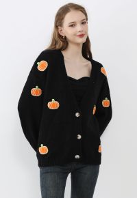Pumpkin Patch Button Front Knit Cardigan Halloween Costumes