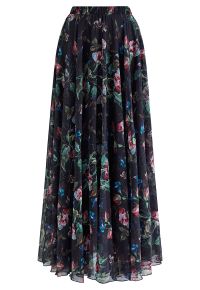 Blooming Carnation Printed Chiffon Maxi Skirt