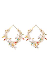 Bohemia Beaded Pearl Hook Earrings in Cream