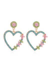 Blue Diamond Heart Hook Earrings