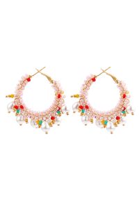 Bohemia Beaded Pearl Hook Earrings in Pink