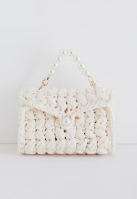 Pearl Chain Braided Chunky Knit Mini Bag in Cream
