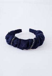 Ruched Organza Beaded Decor Headband in Navy