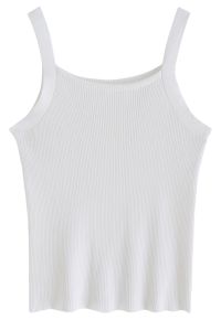 Stretchy Ribbed Knit Cami Top in White