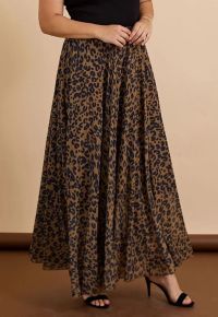 Leopard Watercolor Maxi Skirt in Brown