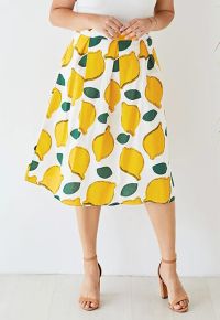 Summer Cool Lemon A-Line Midi Skirt 