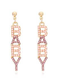 BABY Letters Pearly Drop Earrings in Pink