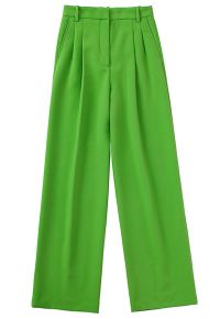 Grass Green Pleated Detail Straight-Leg Pants