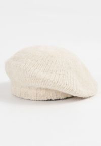 Fuzzy Wool-Blend Beret Hat in Cream